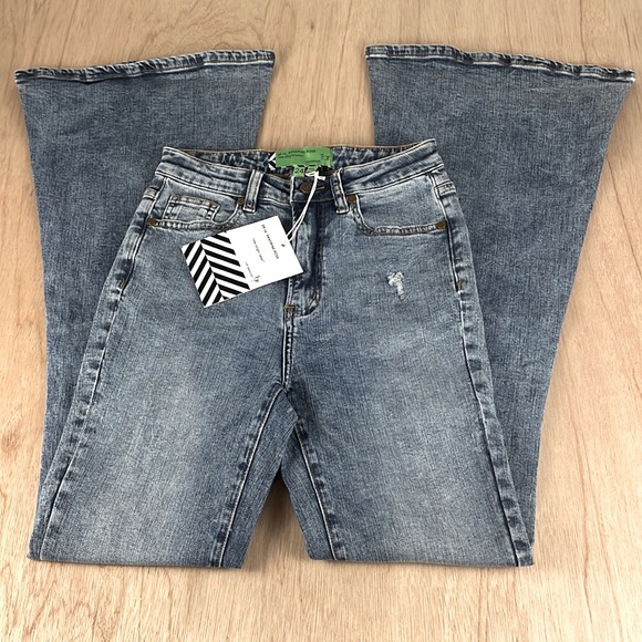 Sandrine Rose x Free People Super Flare Denim Jeans Women’s Size 24 Medium Wash - Picture 6 of 14